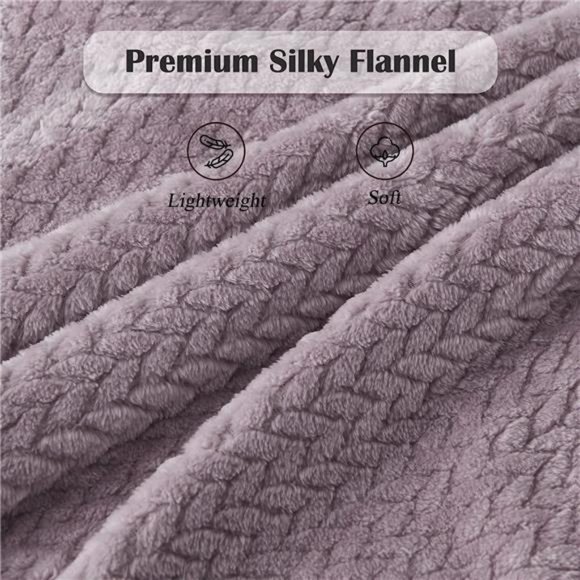 Super Soft Throw Blanket Light Purple Premium Silky Flannel Fleece LeavesPattern - Picture 5 of 6
